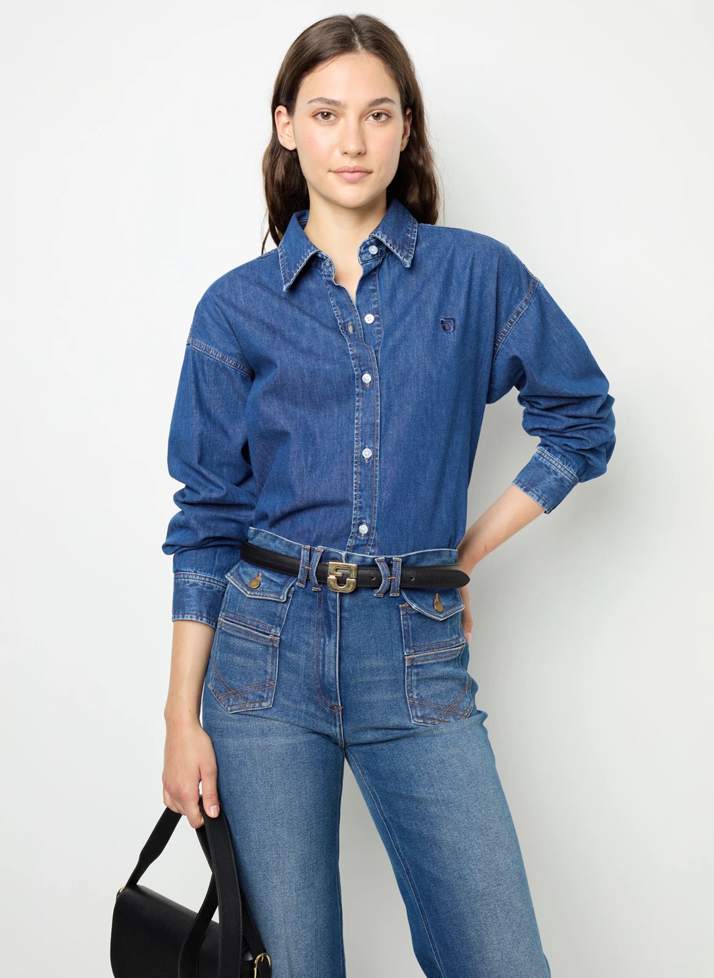 BABETT - Chemise col classique droite en coton | Bleu
