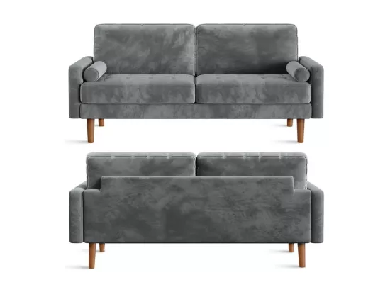 Canapé droit en Velours gris et bois massif - 3 places - charge max 300kg - 176x78x85cm