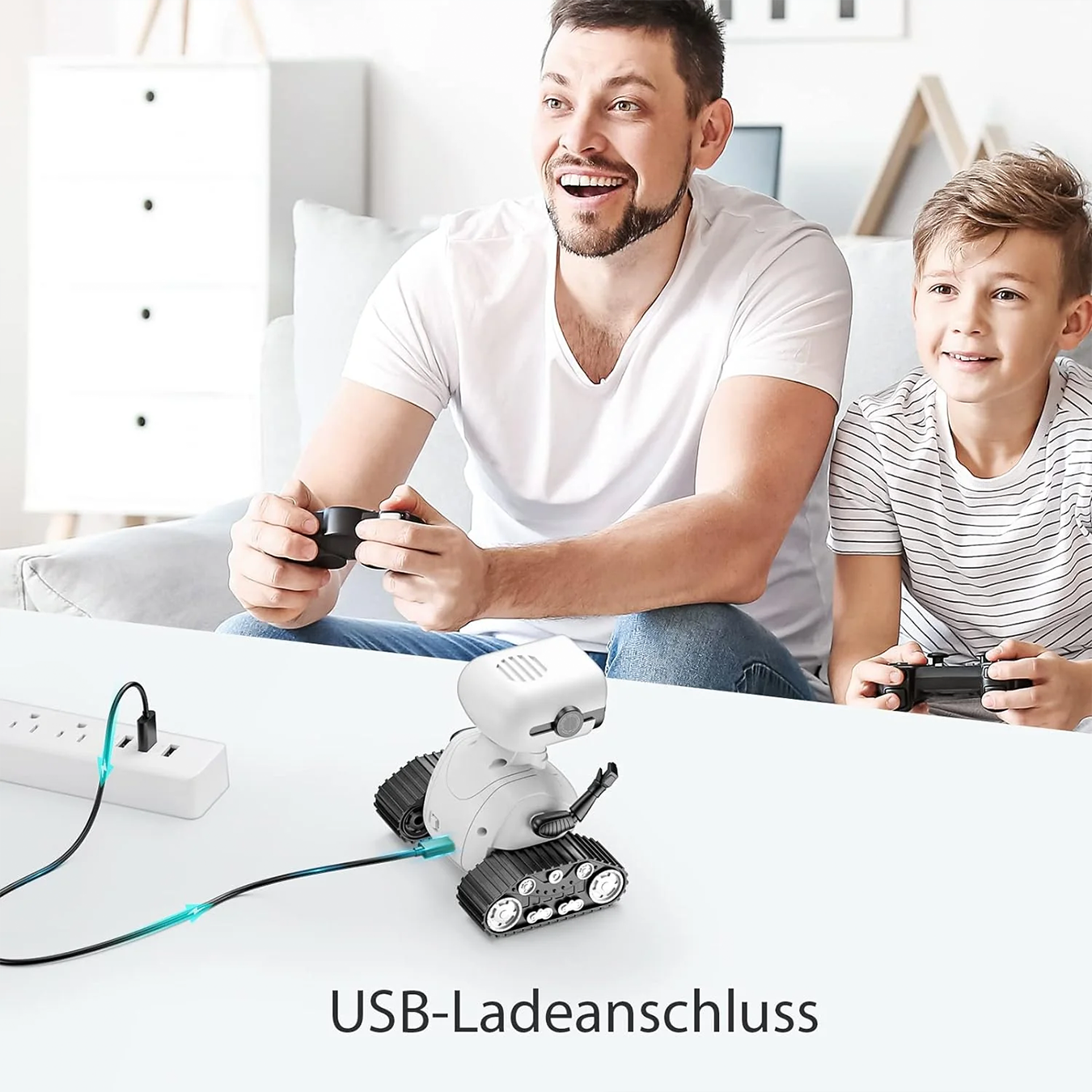 (12x12.5cm) Ferngesteuerter Spiel Roboter Kinder Spielzeug Robot mit LED Augen / Sound Effekten (B09LYQ31T4) - Weiss
