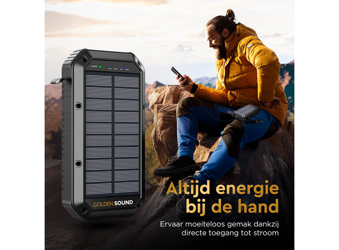 Golden Sound powerbank op zonne-energie - 30.000mAh