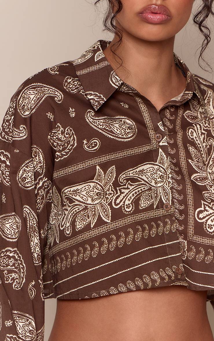 Marron Chemise Courte À Imprimé Multiple