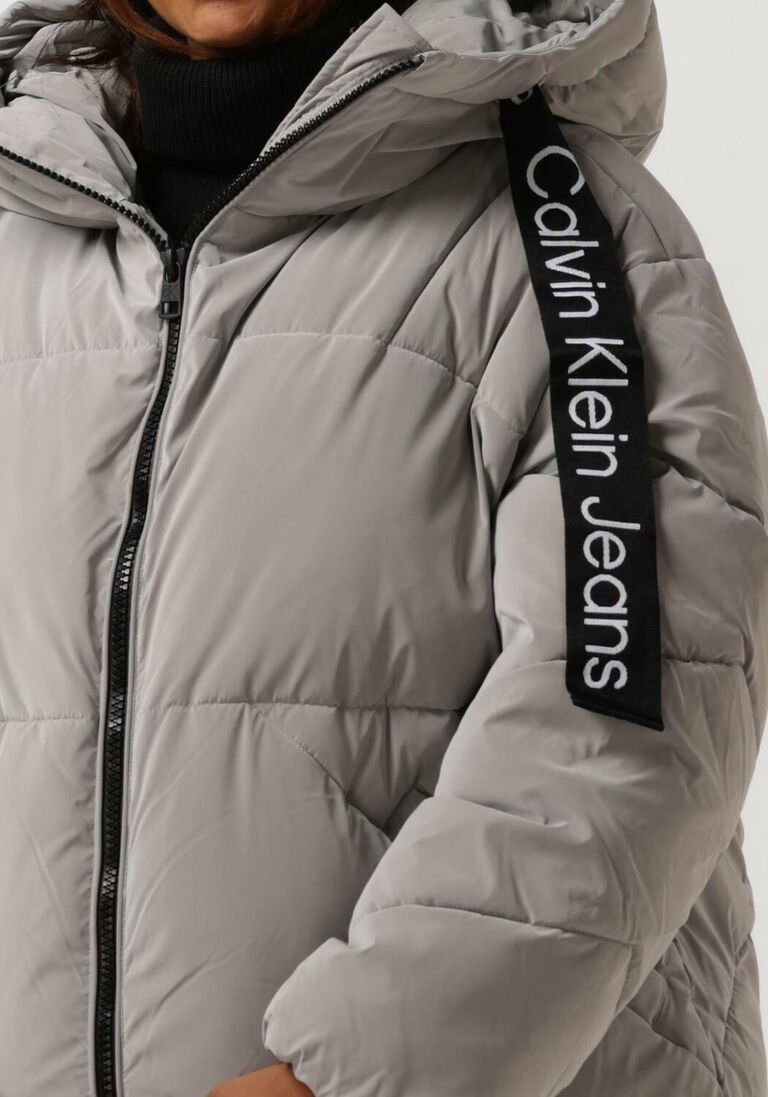 CALVIN KLEIN grijze calvin klein gewatteerde jas long drawcords soft touch puffer