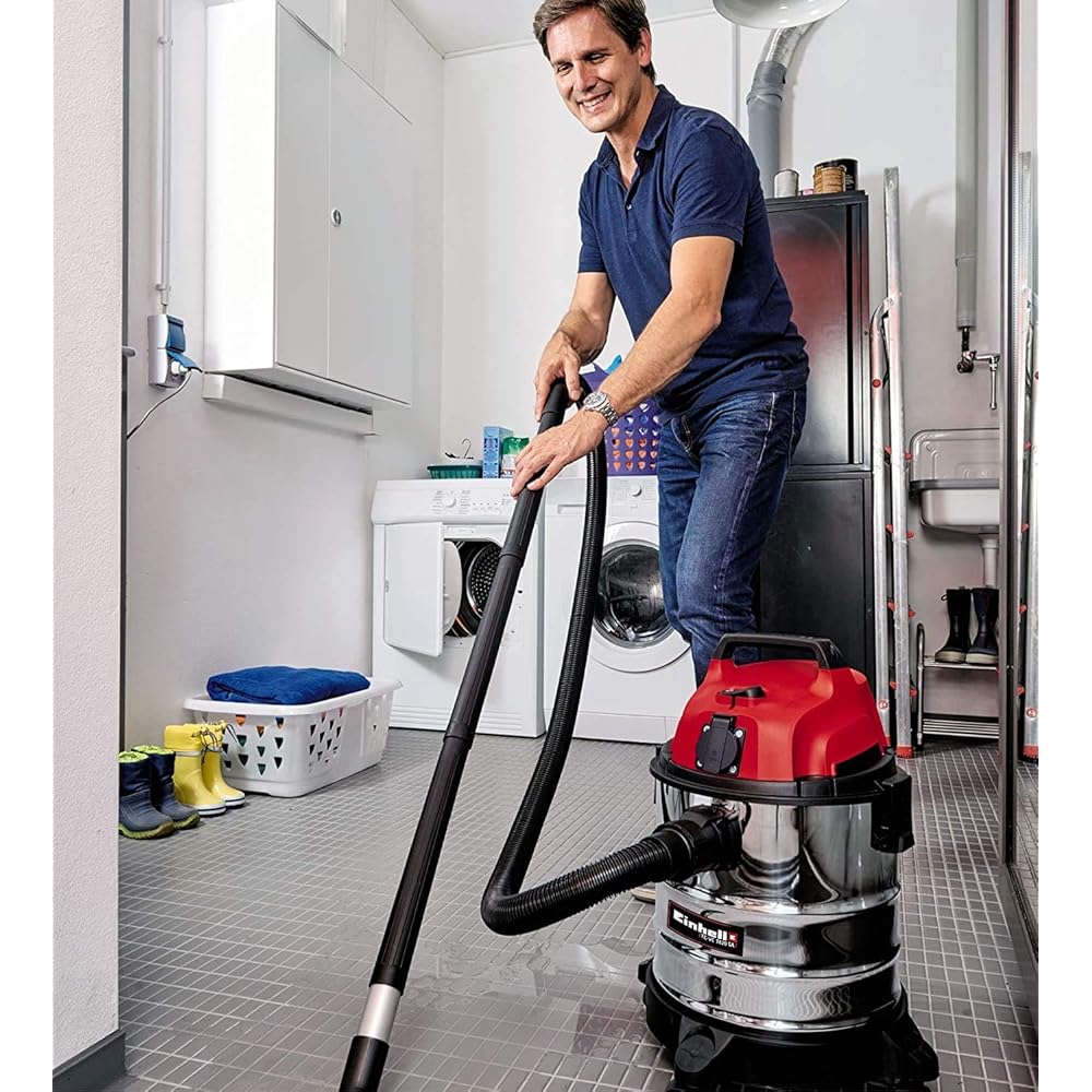 Einhell Aspirateur eaux et poussières TC-VC 1820 SA (1250 W, 180 mbar, Cuve INOX 20 L, Livré avec Accessoires) + Lot 5 Sacs de Rechange 20 litres : Bricolage