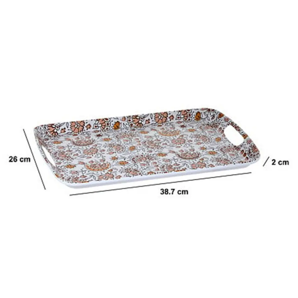 5Five Design dienblad van melamine - 39 x 26 cm - flowers print wit