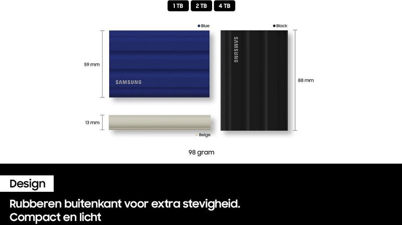 Samsung - Portable SSD T7 Shield - 1TB - USB 3.2 Gen 2 - Blauw