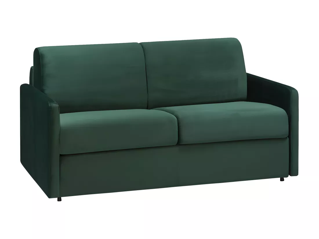 Canapé 3 places convertible express en velours vert sapin - Couchage 140 cm - matelas 18 cm CALIFE