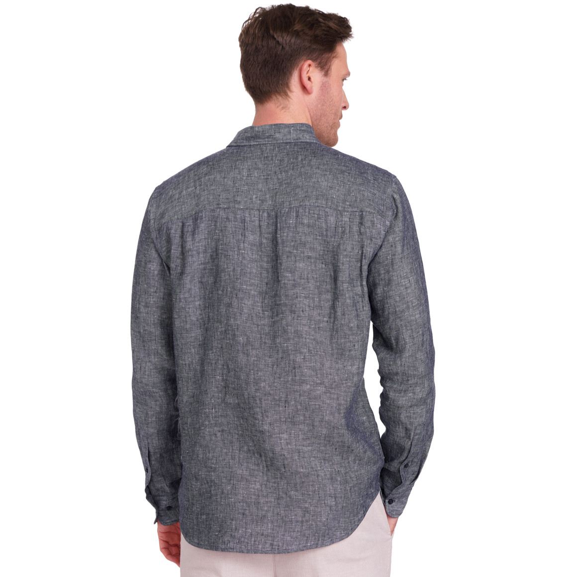 VanVaan Herren Leinen-Hemd mit Button-Down-Kragen dunkelblau