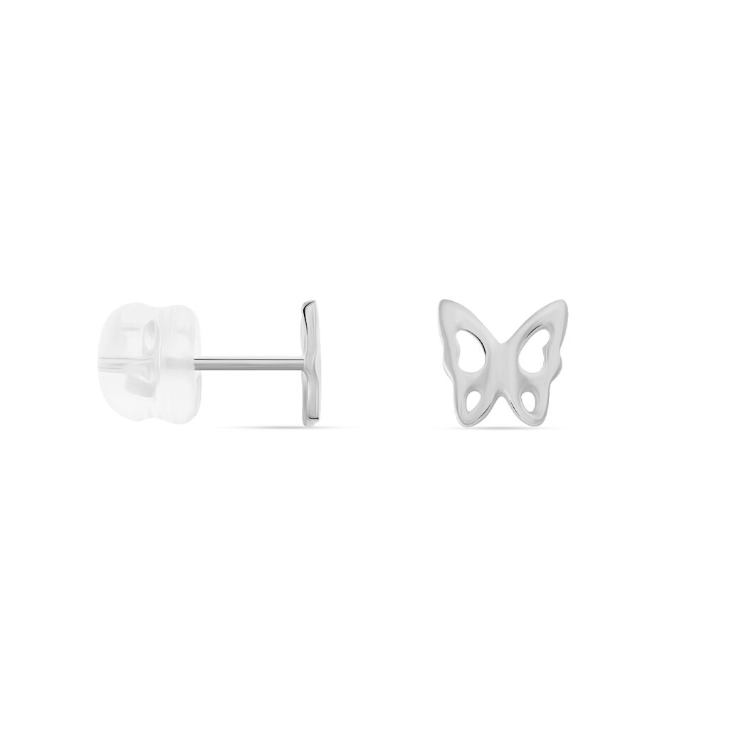 Boucles D'oreilles Puces Bartholomee Papillon Or Blanc
