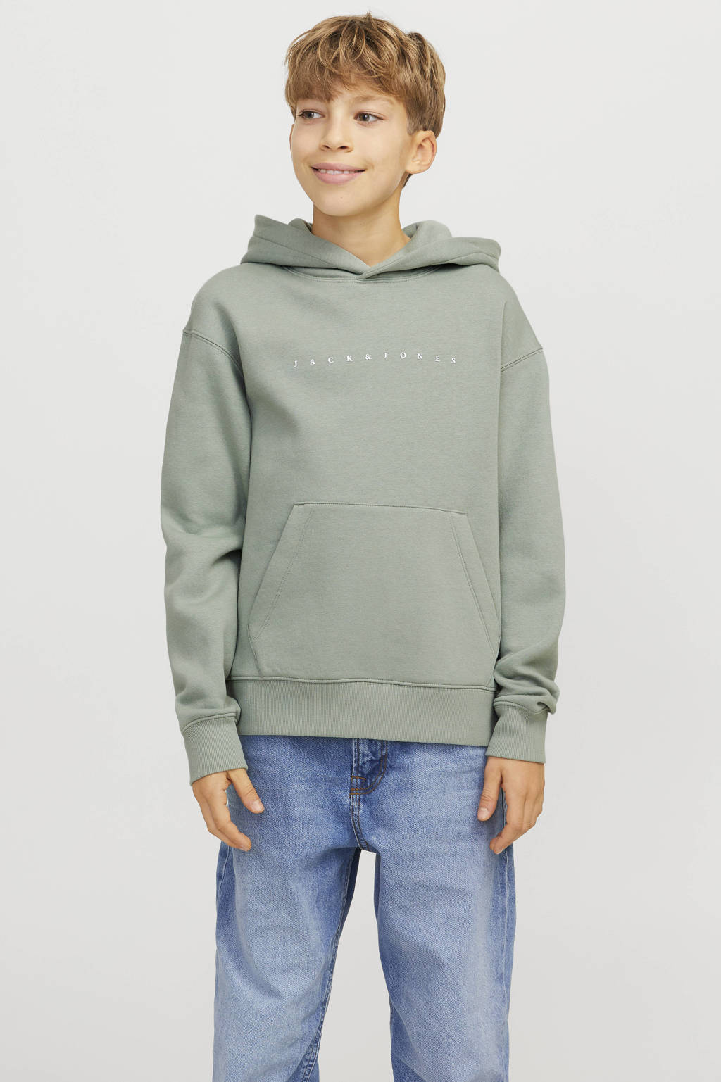 JACK & JONES hoodie JJESTAR met tekst zachtgroen