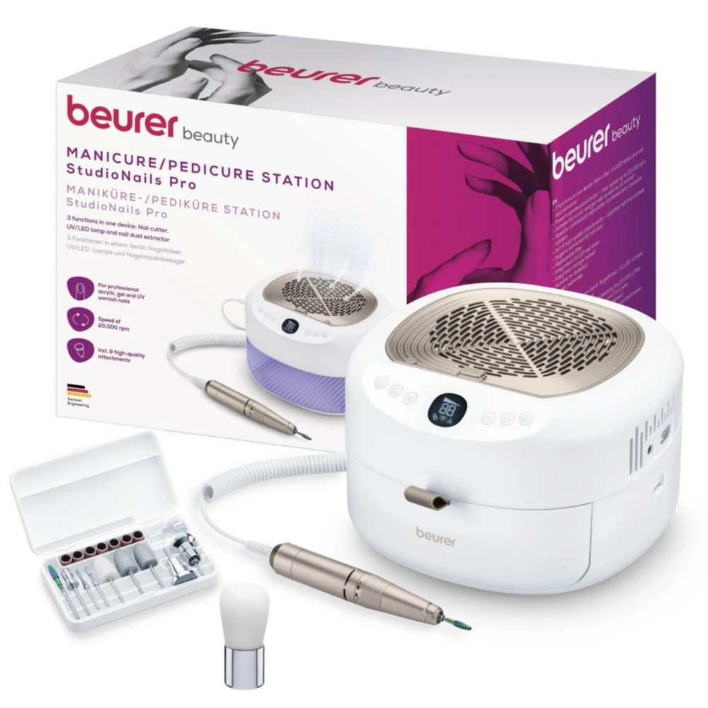 MP 200 (3in1) StudioNails Pro Nagelfräse LED UV Nagellampe Nagelstaubsauger Polierwerkzeug Maniküre Pediküre Station (10430) - Weiss / Silber