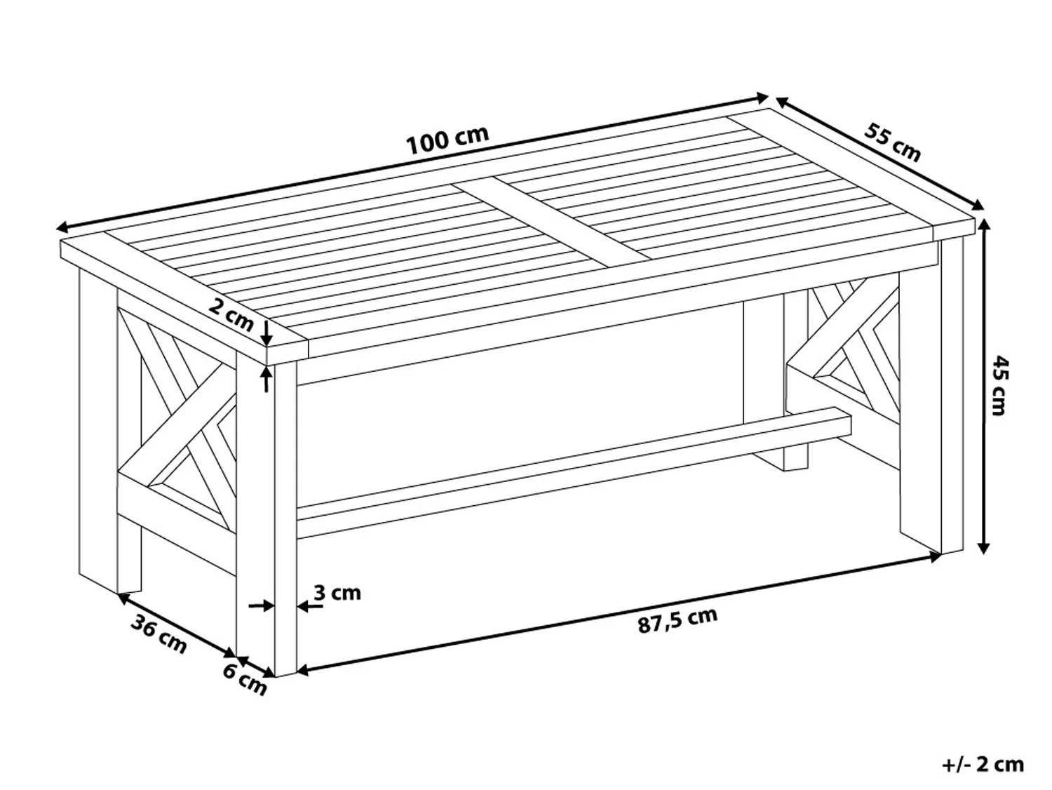 Tuin eettafel BALTIC 55 cm 100 cm Acaciahout Wit