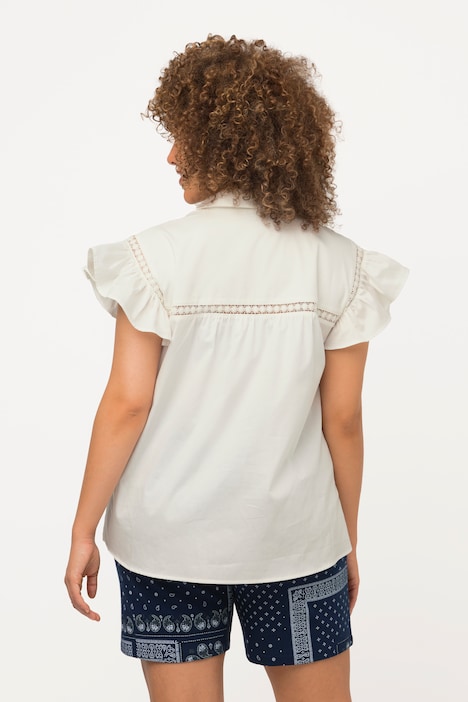 Bluse, Litzen-Zierband, Hemdkragen, Flügel-Halbarm
