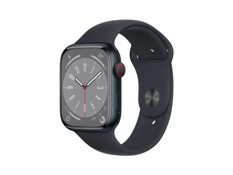Apple Watch Series 8 (GPS   Cellular) - 45 mm - midnatsaluminium - smart ur med sportsbånd - fluoroelastomer - midnat - båndstørrelse: Almindelig - 32 GB - Wi-Fi, LTE, Bluetooth, UWB - 4G - 38.8 g