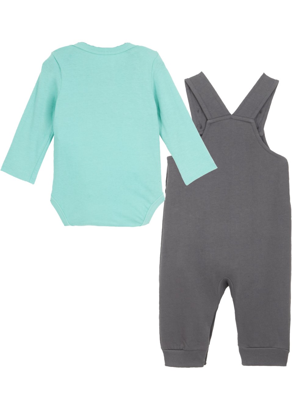 Body manches longues + salopette bébé en sweat en coton (Ens. 2 pces.)