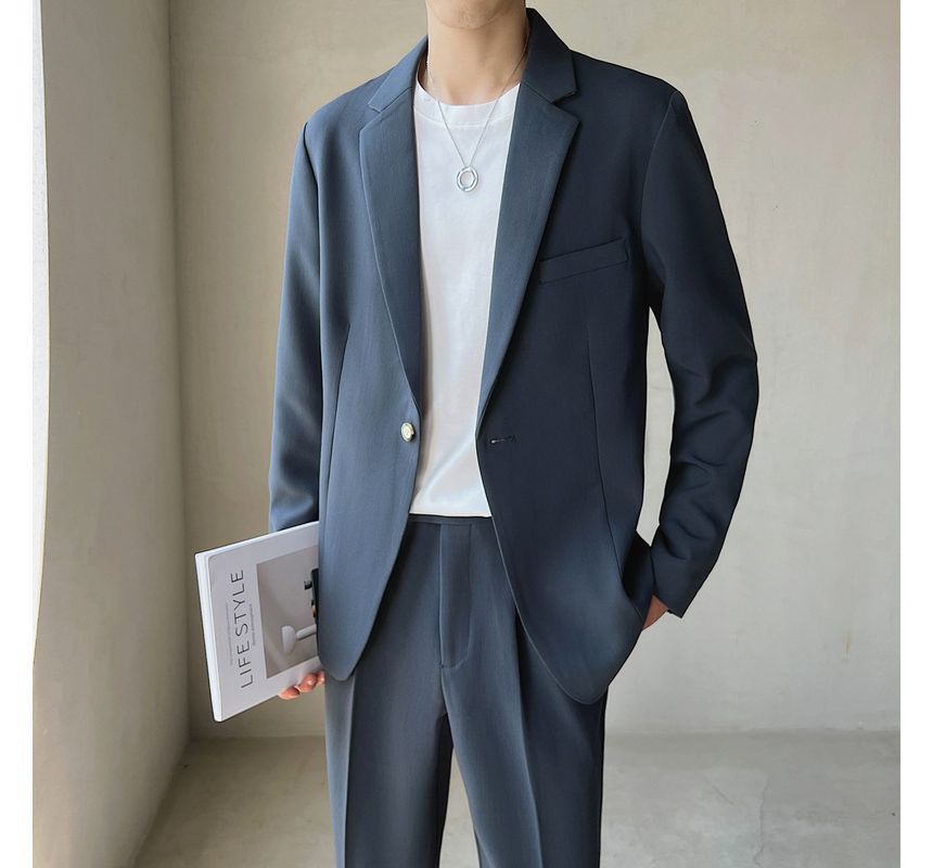 Omozando - Set: Effen blazer met één knoop + taps toelopende pantalon