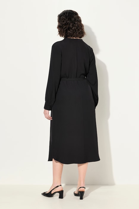 Midikleid, V-Ausschnitt, Bindegürtel, Langarm, Taschen