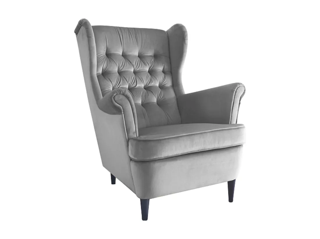 Fauteuil bergère capitonné velours gris Jolt