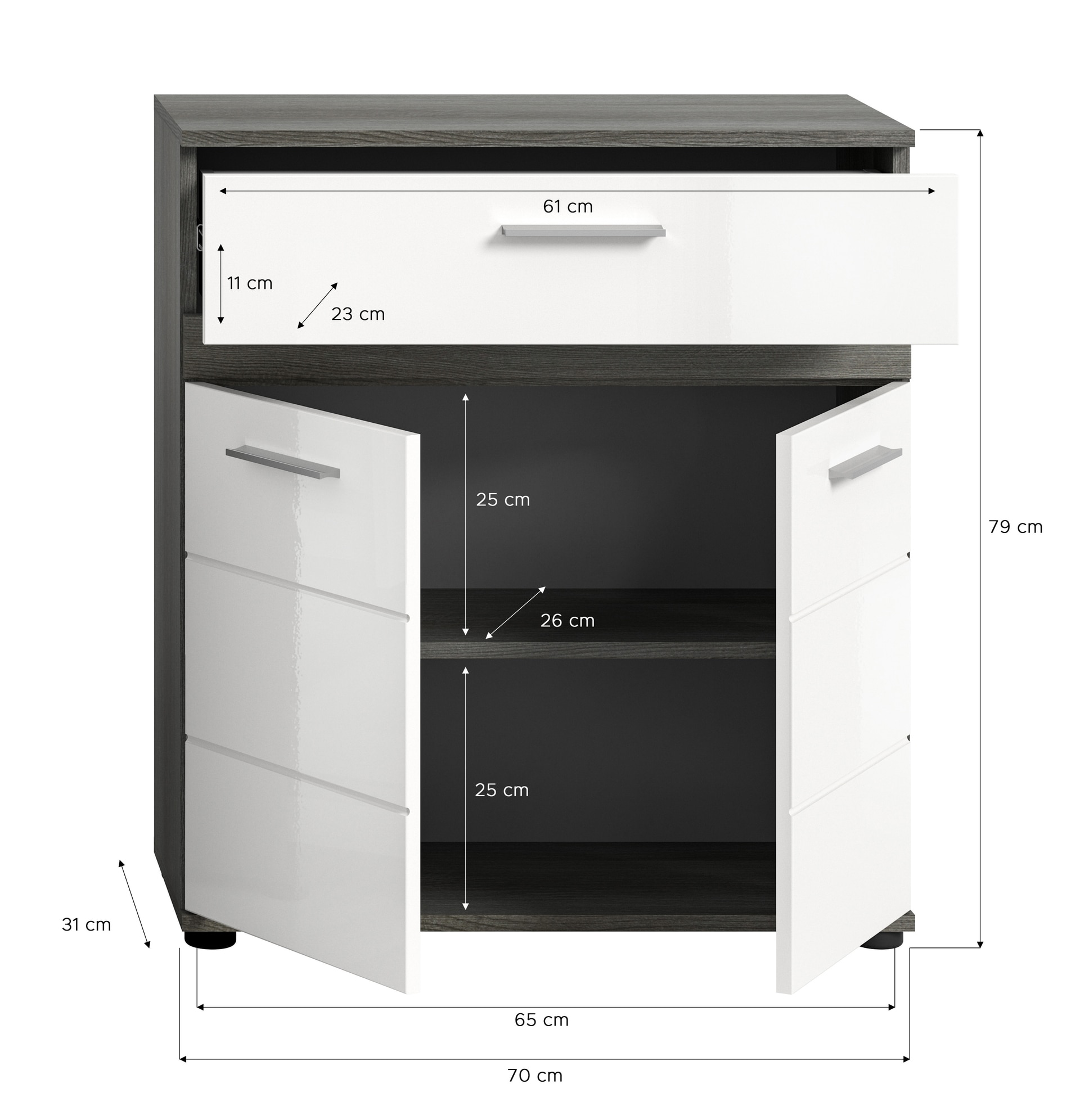 Midischrank Blake weiß/grau B/H/T 71x79x31 cm