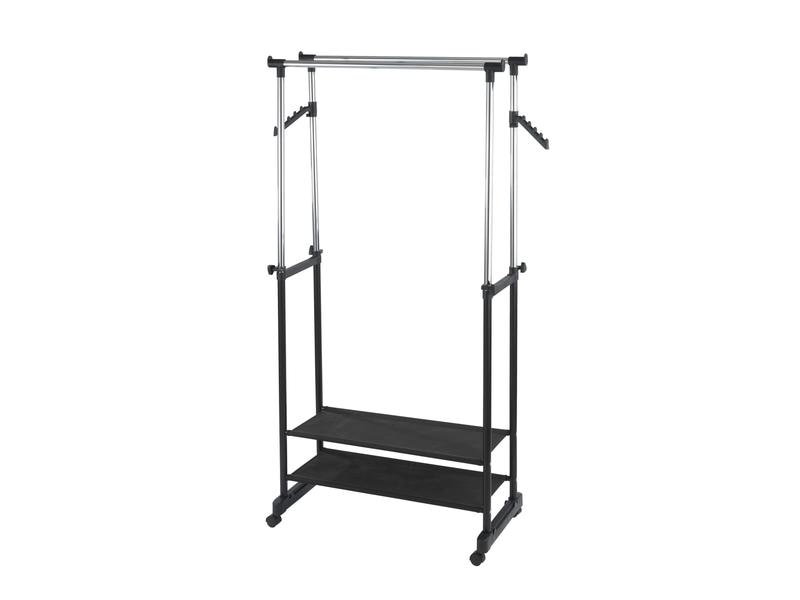 Wenko Garderobenständer All In 117 cm/169 cm, Schwarz/Silbe Kleiderständer auf vier Rollen