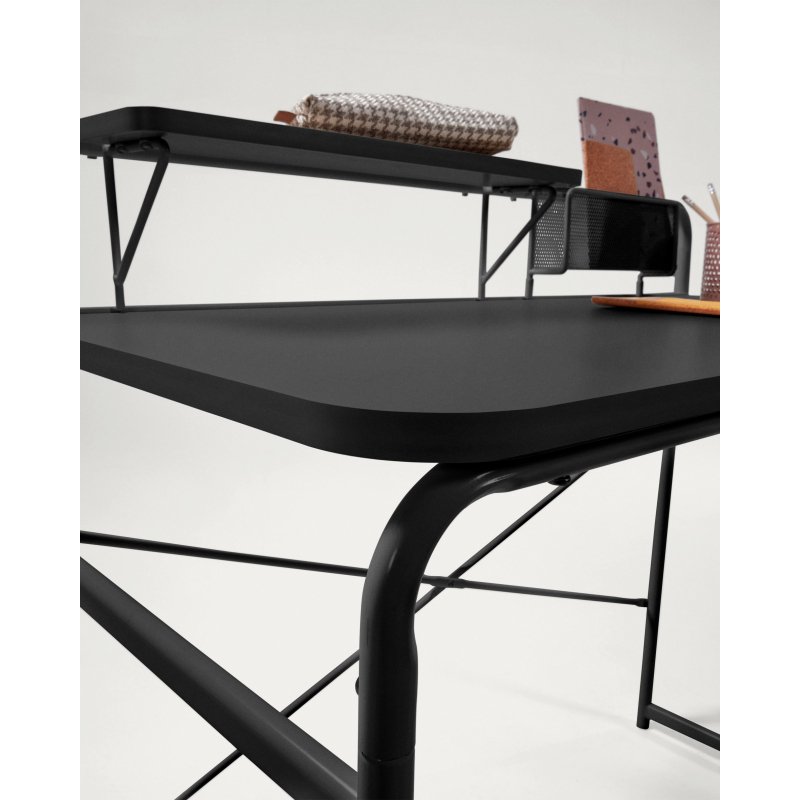Bureau Foreman en mélamine finition noire et pieds en acier noir 98 x 46 cm
