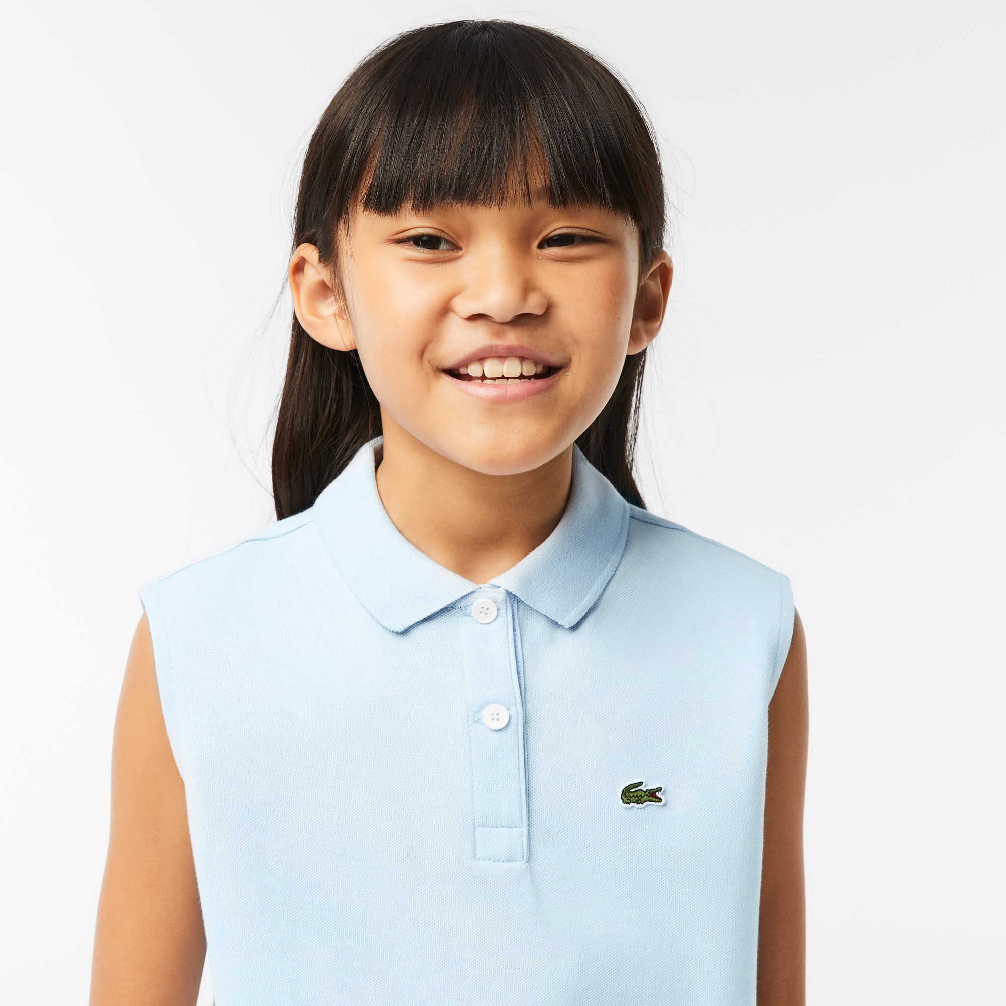 Polo sans manche fille Lacoste en mini piqué de coton Polos - Bleu - Lacoste - Fille