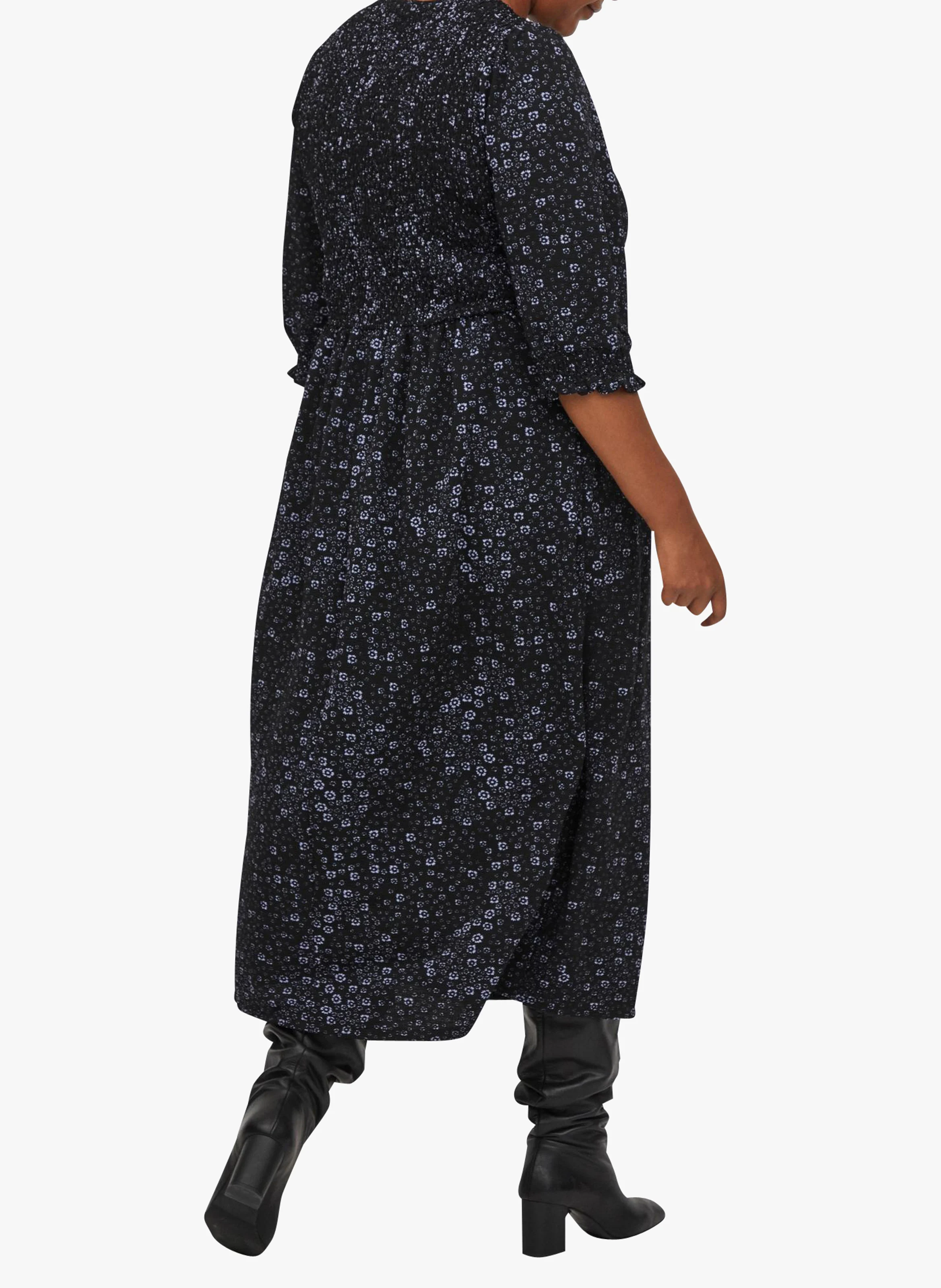 Robe de grossesse longue col rond imprimé fleuri | Noir