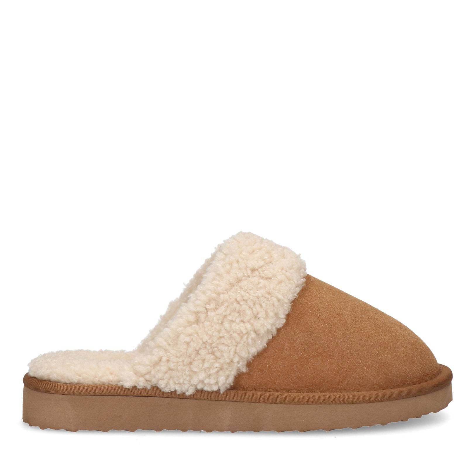 Manfield suède pantoffels cognac