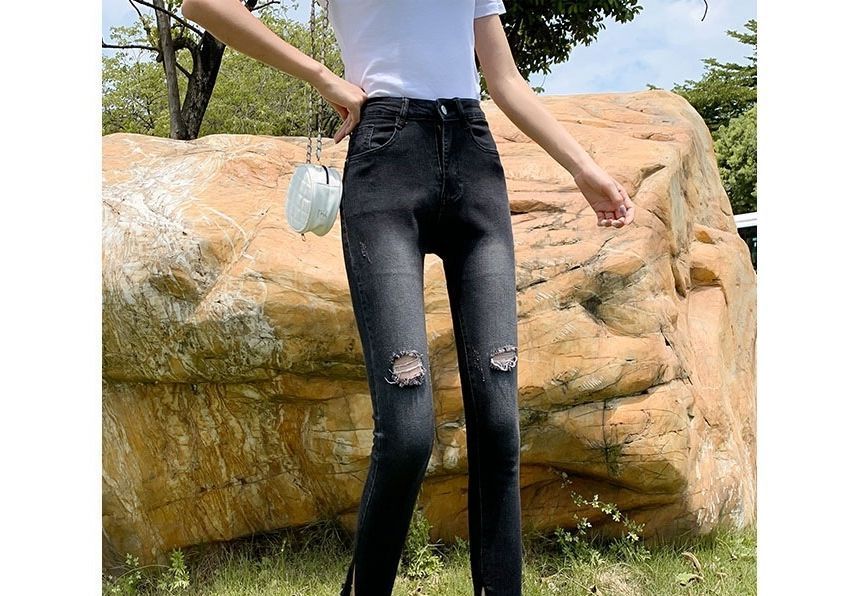 Crochaletin - Hoge taille skinny jeans met distressed effect