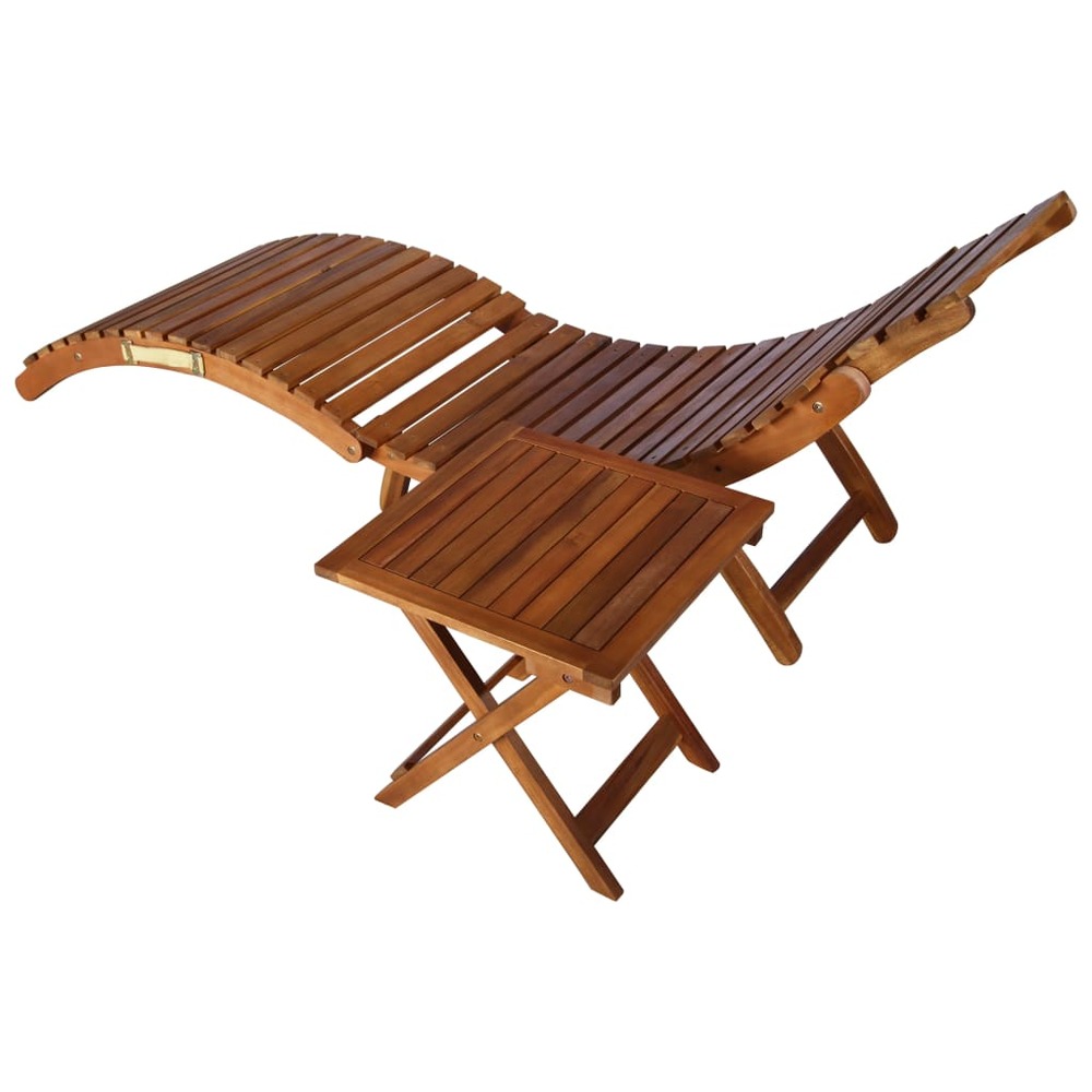 Transat chaise longue bain de soleil lit de jardin terrasse meuble d'extérieur avec table bois d'acacia massif marron 02_0012
