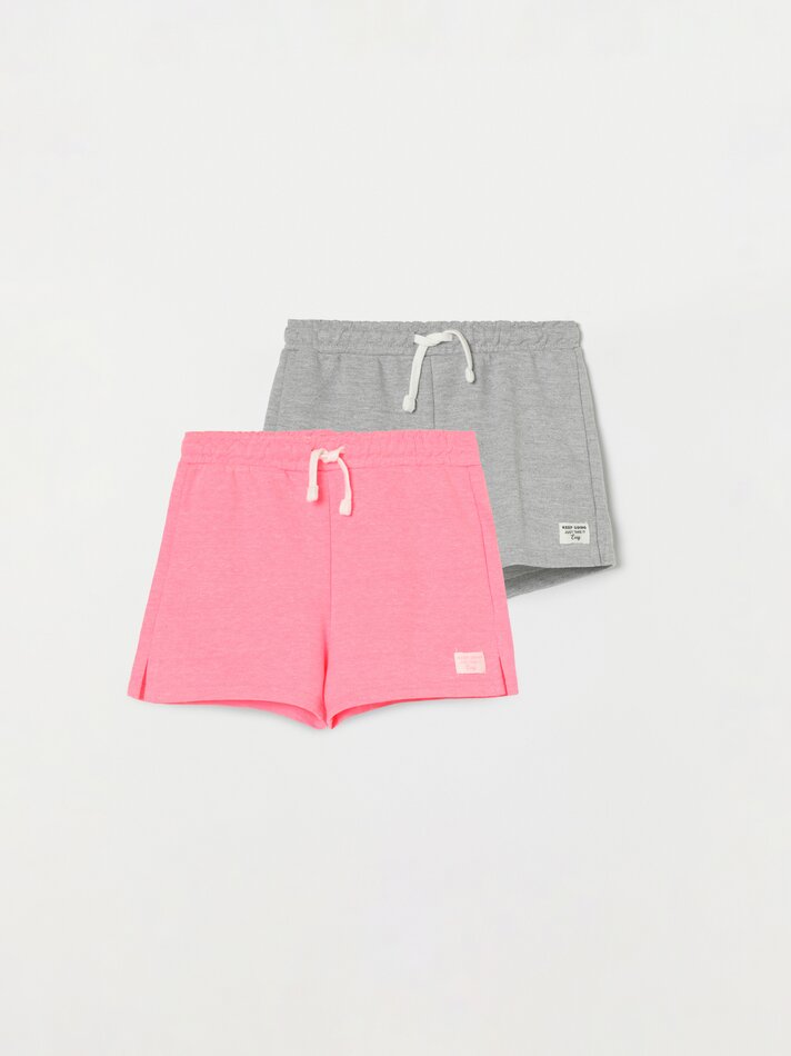Conjunto com 2 shorts de fleece lisos básicos - Cinza Mesclado