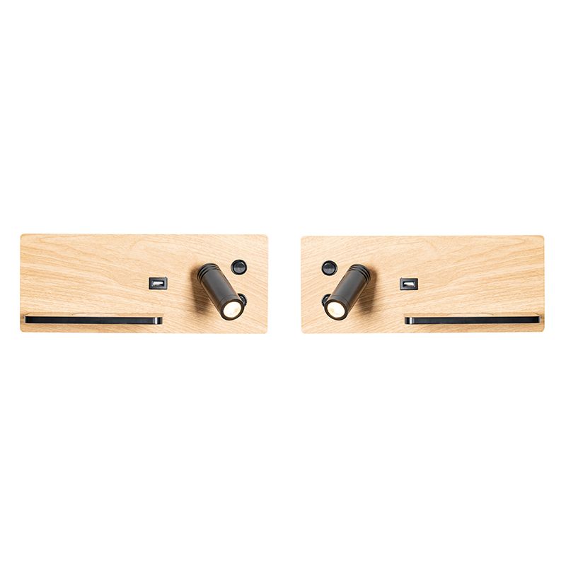 Set van 2 wandlamp zwart met hout incl. LED met USB en inductielader - Riza