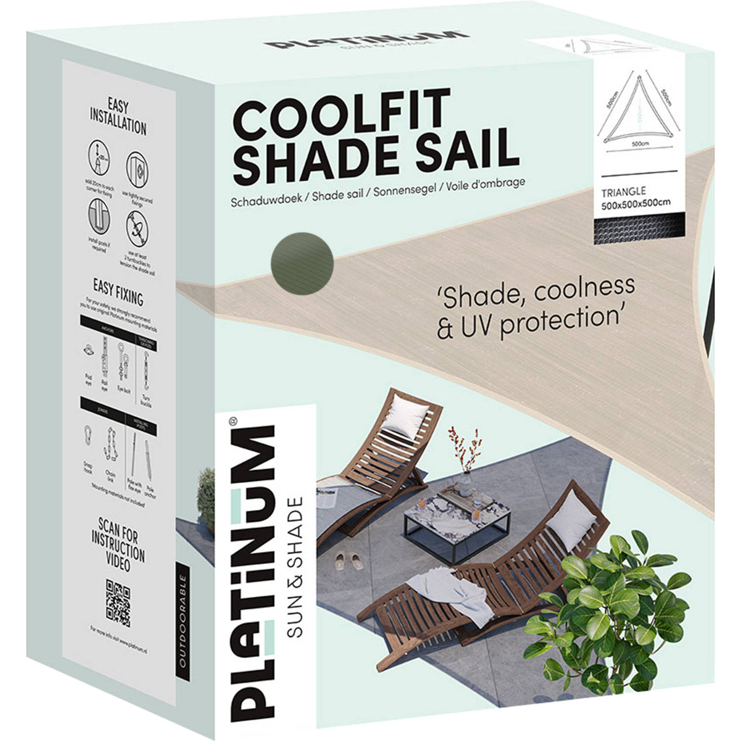 Platinum Coolfit schaduwdoek driehoek (500x500x500 cm)