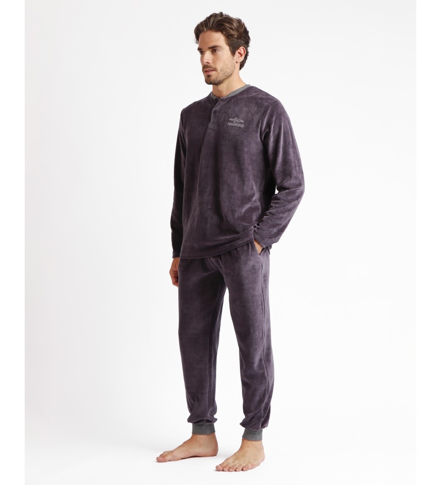 Pijama de veludo de manga comprida Admas para usar em casa, cinza.