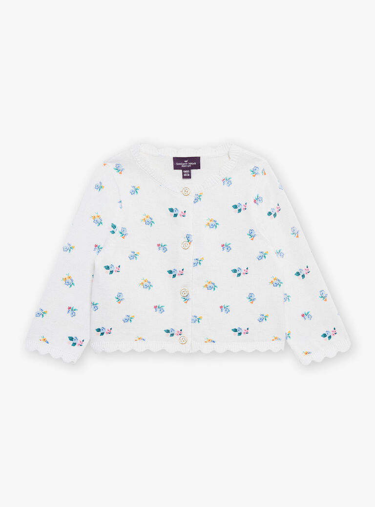 Gilet en tricot écru à imprimé fleuri
