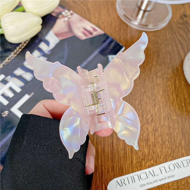 (7cm) Haarspange Klammer Krallen Clip Haar Accessoire Perlmutt Design Schmetterling - Rosa