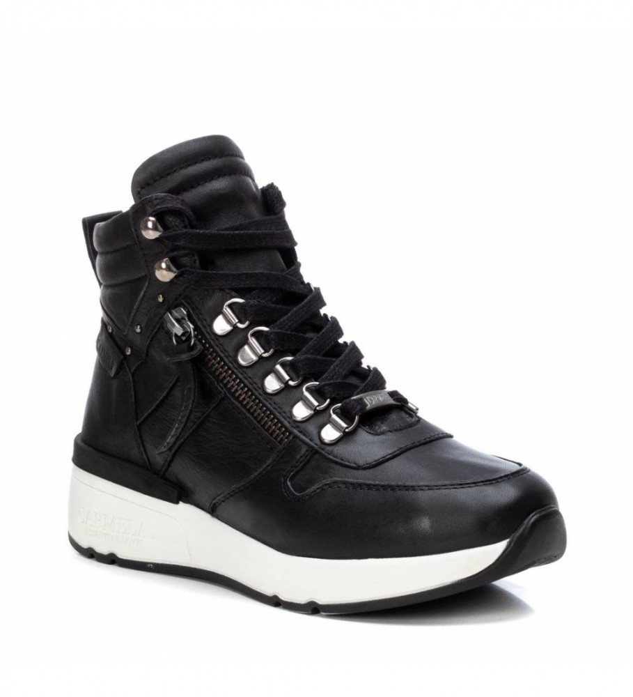 Botas de tornozelo Carmela em couro, modelo 068069, pretas.