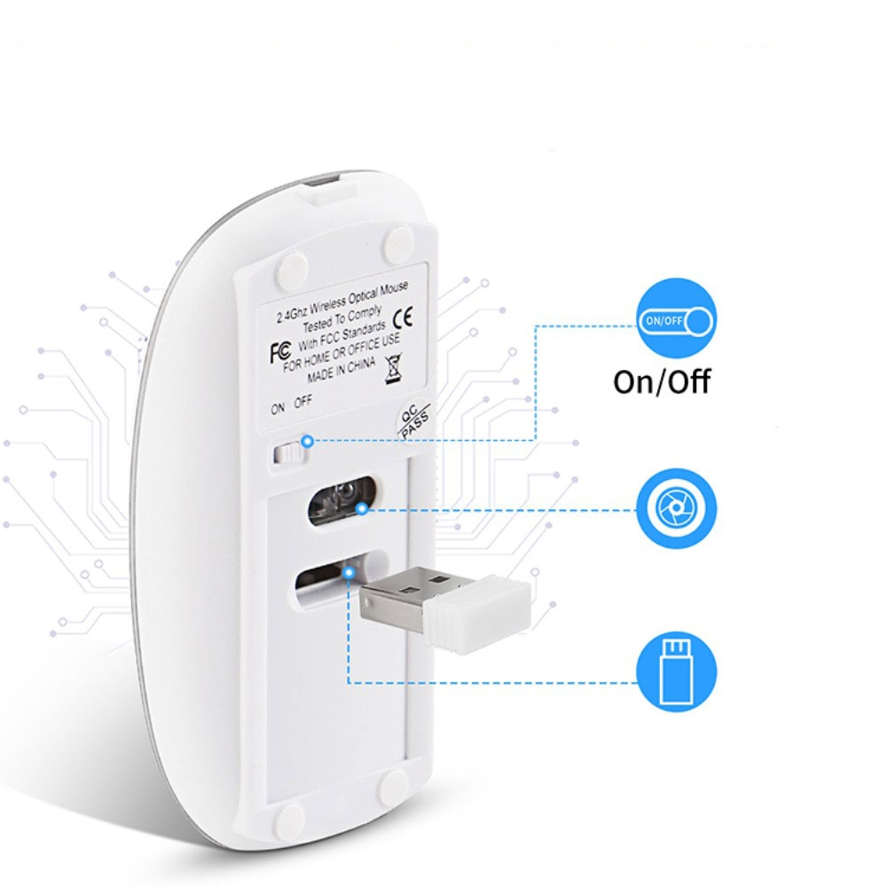 Ergonomische 2.4 GHz Optische Wireless Funk Maus 1600 DPI mit 450mA Akku   USB C Adapter - Grau