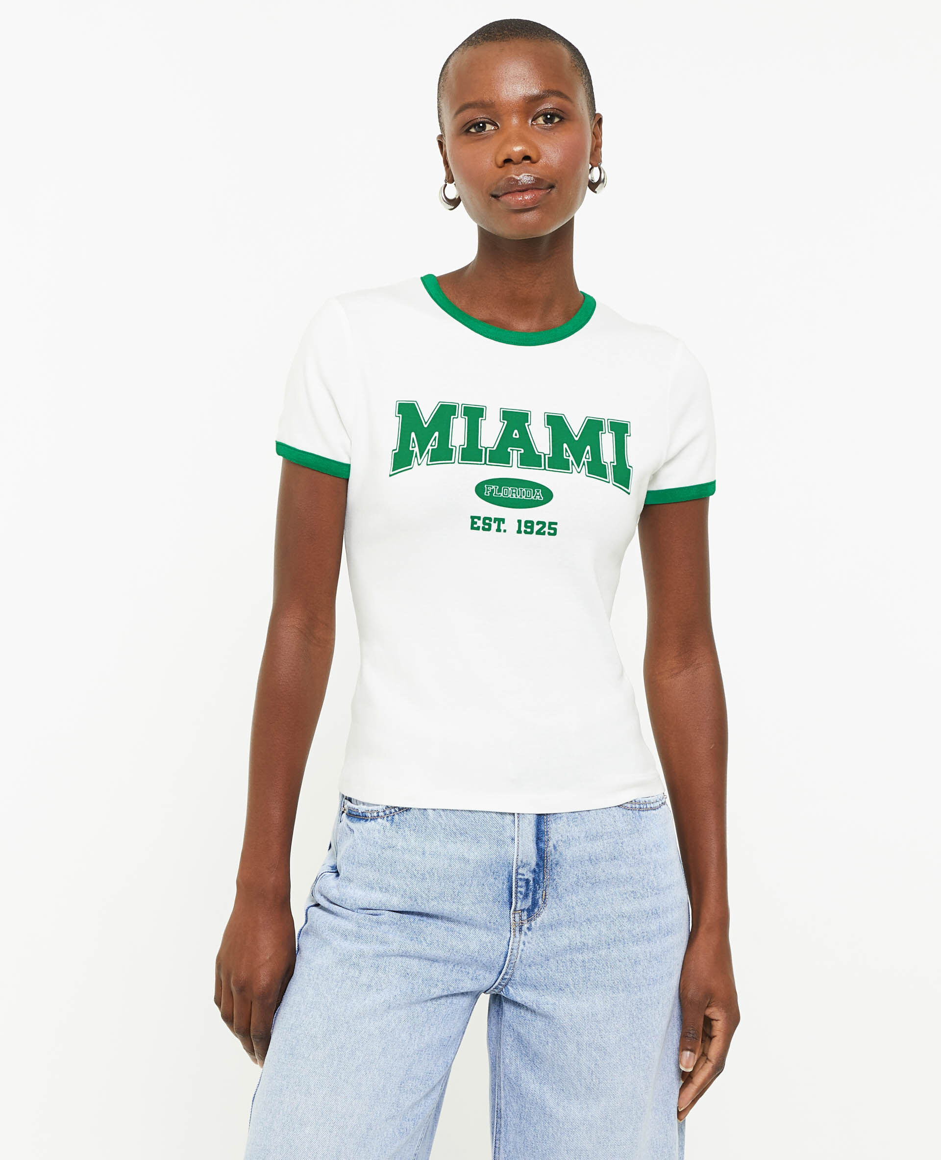 T-shirt manches courtes avec bords contrastés - Blanc