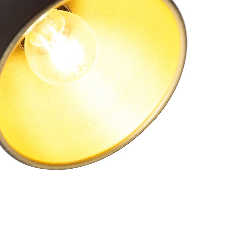 Industriële wandlamp zwart met goud verstelbaar - Liko