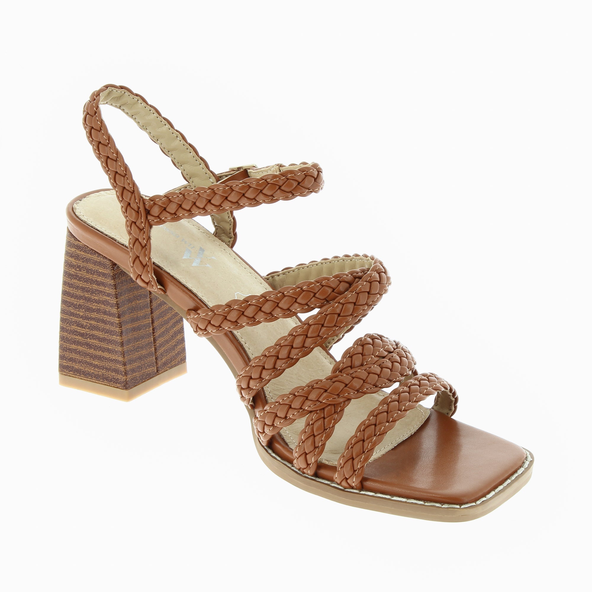 Sandales à talon, Compensées-Sandales Miranda camel à multibrides tressées et talon haut