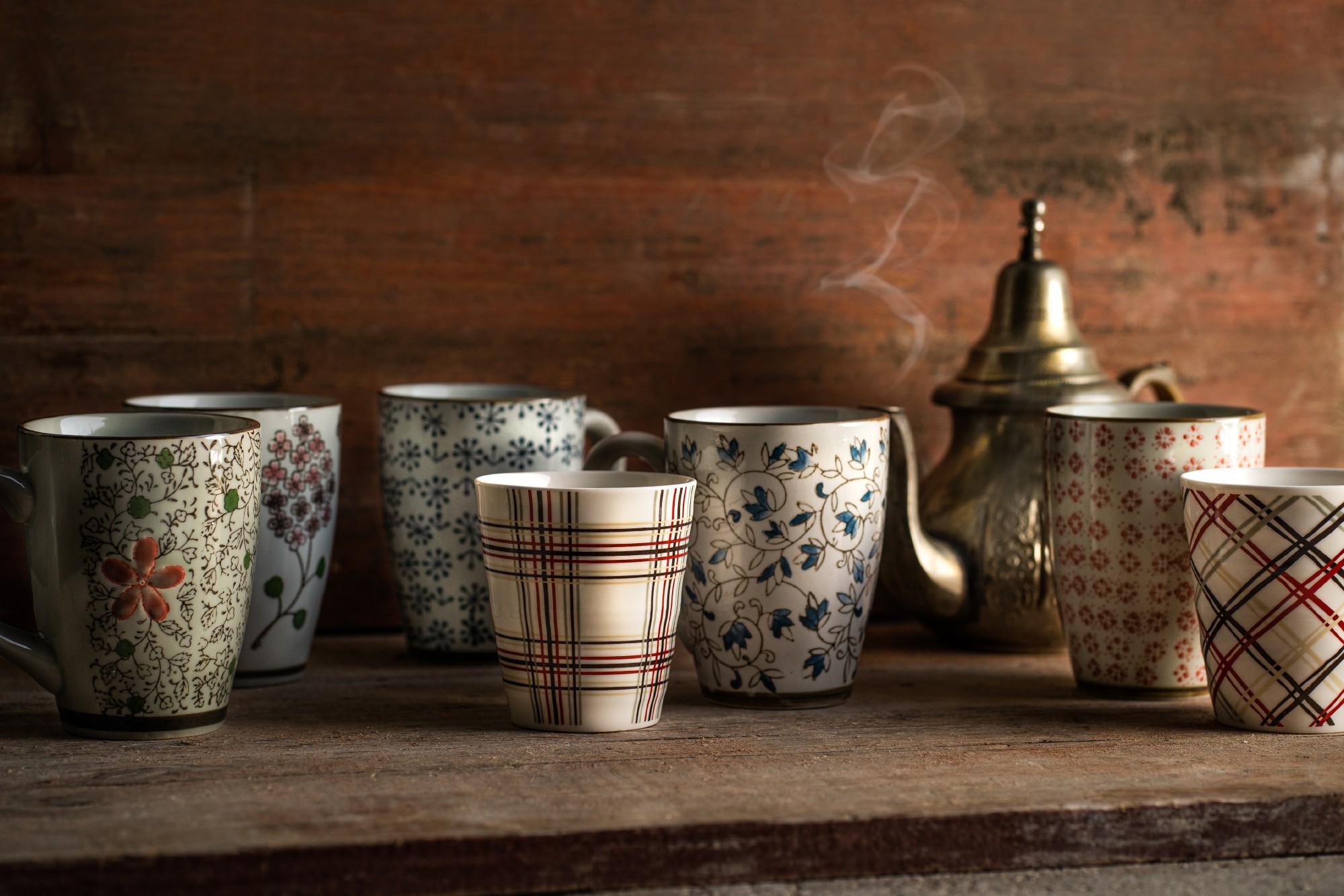 Tasse Gordes 'Breakfast', beige, blau, H 12 cm, Ø 9,5 cm zu 4,80