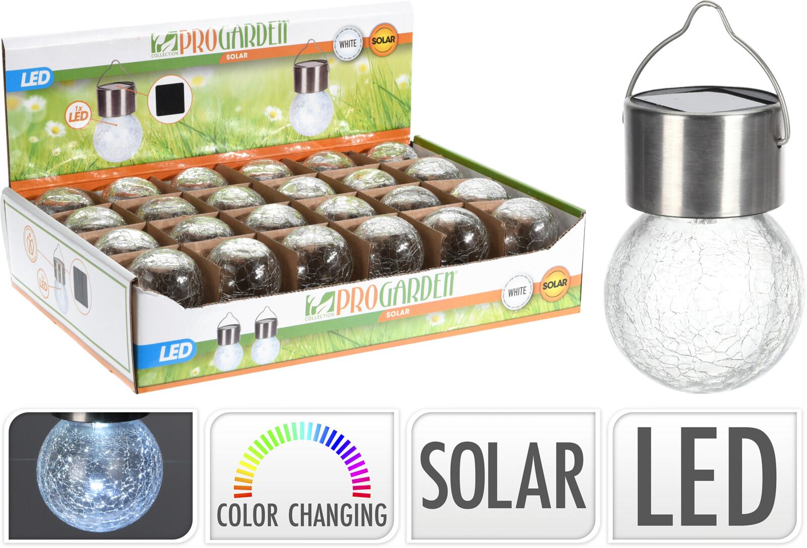 LAMPE SOLAIRE BOULE VERRE INOX LED CHANGE DE COULEUR D.6CM