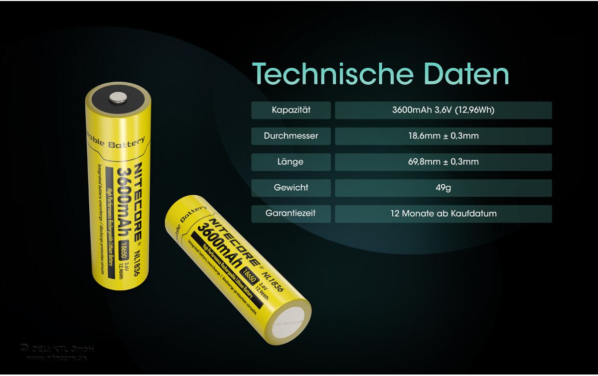 Akku NL1836 Li-Ion Typ 18650 3600 mAh, 1 StückLi-Ion Akku