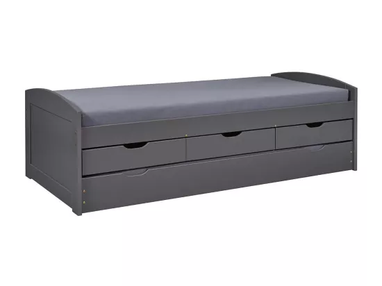 STRADI - Lit Gigogne 90x200cm + 3 Tiroirs Vernis Gris