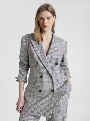 Blazer xadrez de corte relaxado e abotoamento duplo