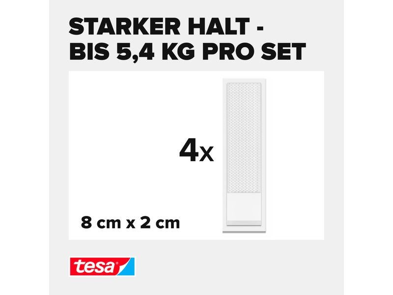 tesa Montagestreifen Powerstrips CLICK Medium 4 Paar, 5.4 k Klett-Klebepads zum An- und Abklicken von Bilderrahmen und Wanddekorationen ohne Bohren