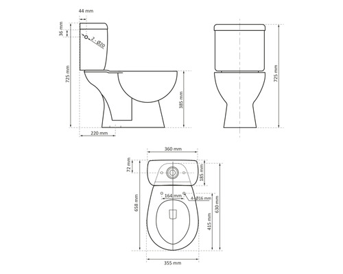 Differentieel WC-combinatieset, diepspoeltoilet met rand, glanzend wit met coating, met toiletzitting 38.500.01