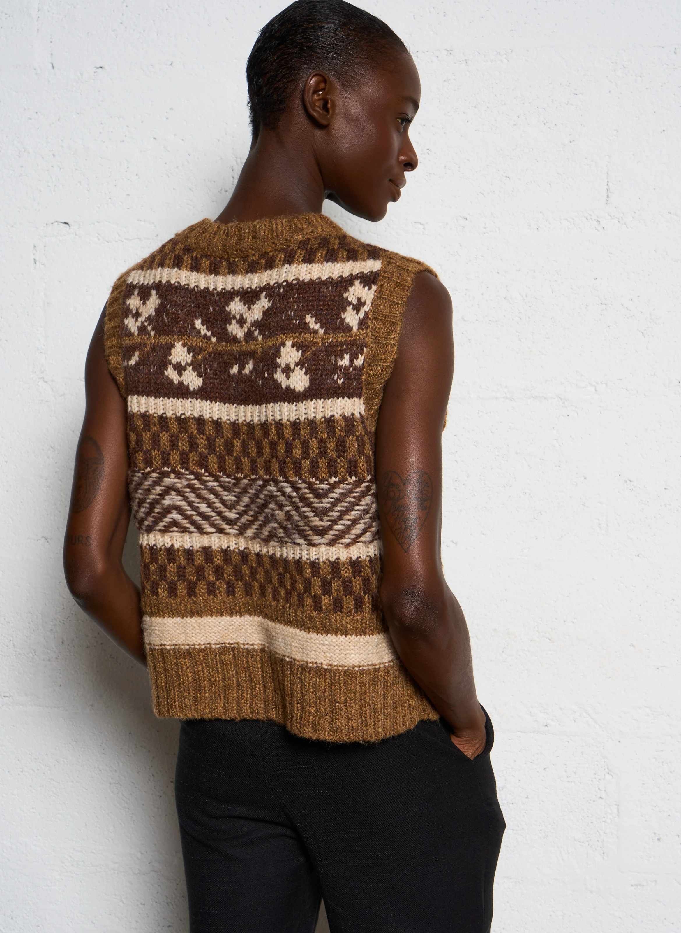 Pull droit en jacquard imprimé | Marron