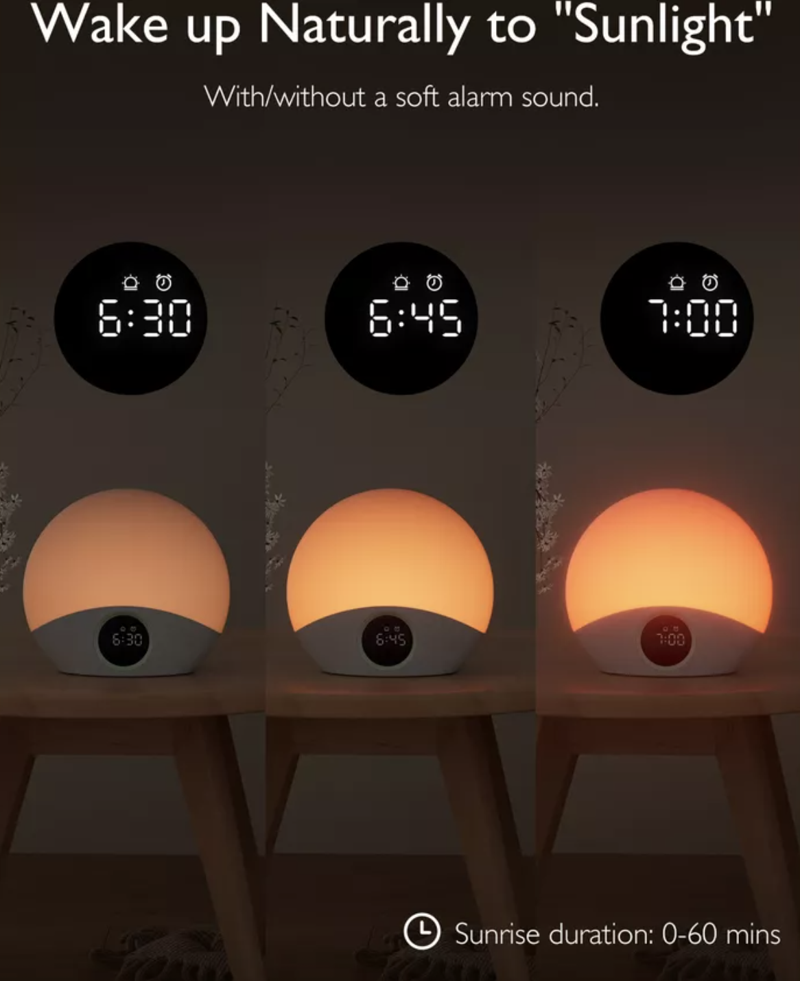 WakeUp Alarm Clock and Sound Machine Wecker Baby Bett Nachtlicht Schlafhilfe mit Dämmerungssensor (WN008-GW12BA-A) - Weiss / Grau