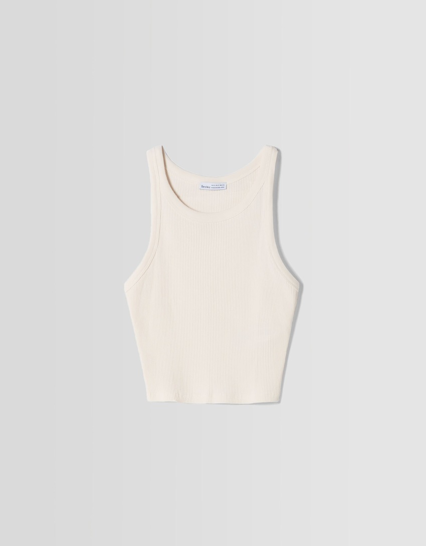 Camiseta canelada sem mangas